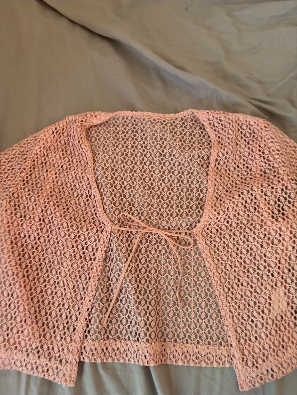 Light Pink Crochet Open Cardigan with Tie Front